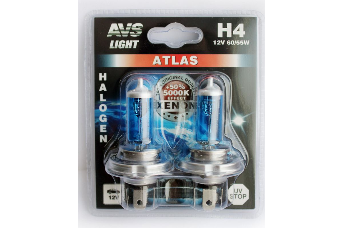 Лампа 12V H4 60/55W 5000K  AVS A78569S блистер 2шт