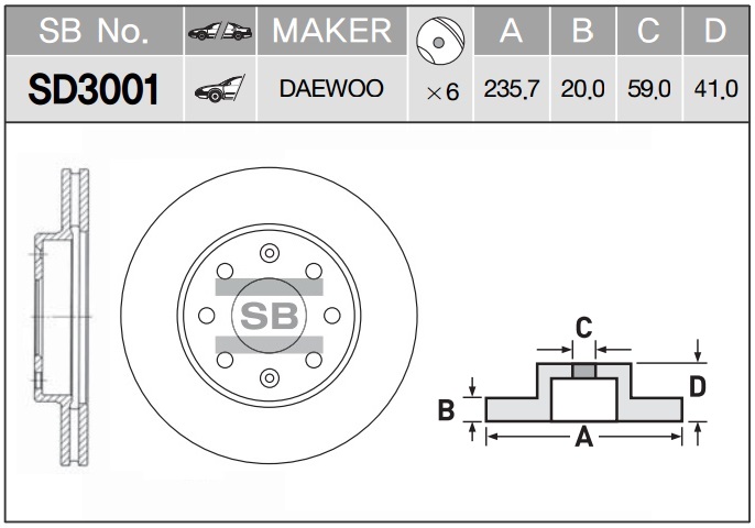 Диск тормозной Chevrolet Aveo (T250, T255) передний SANGSIN BRAKE SD3001