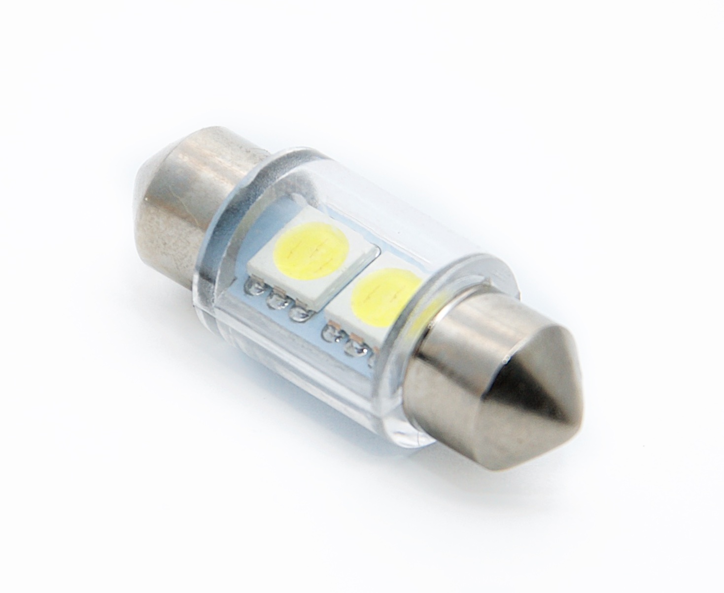 Лампа 12V софитная 28мм 2SMD линза (50х50) белая (SD676w)
